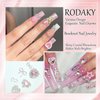 RODAKY 32PCS Bow Nail Charms 3D Silver Heart Shape Nail Art Charm with Pink Rhinestone Valentine's Day Y2K Nail Gems Shiny Nail Jewelry Acrylic Accessories for Women Nail Decorations