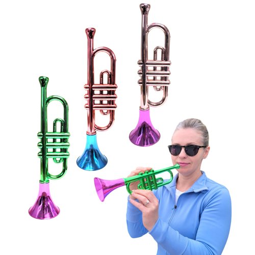 Metallic Trumpets (13 Inch) Plastic Noisemaker Music Toys for Kids Instruments Noise Makers for Birthday Partie Favors Sports Mardi Gras (1 Metallic Trumpet (Random Color))