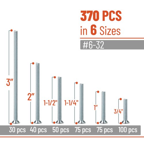 Mr. Pen- Machine Screw Assortment Kit, 370 Pcs, 6-32 Flat Head Phillips Machine Screws, Assorted Screws, Wall Plate Screws, Outlet Screws, Electricians Screw Kit, Flat Head Screws, Mounting Screws
