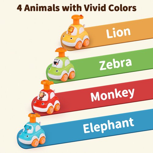 Amy&Benton Toddler Toy Cars Baby Toy Cars Press and Go Cars for Toddlers 1-3 Animal Cars Toy Cars for Boys 1 Year Old 1st Birthday Gifts 1-2 Years Old Boys Push Go Car Toys for 6-9-12-18 Months