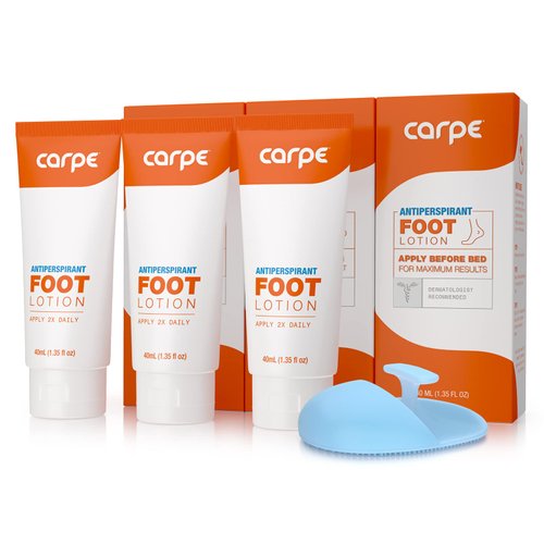 Carpe Antiperspirant Foot Lotion 3 Tubes with FREE APPLICATOR, A dermatologist-recommended solution to stop sweaty, smelly feet, Helps prevent blisters, Great for hyperhidrosis