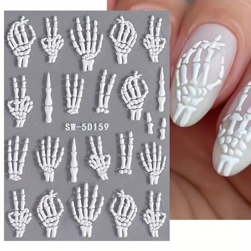 Halloween Nail Art Stickers Decals 5D Embossed Skeleton Nail Decals 2PCS Fantasy Bone Skeleton Design Halloween Nail Stickers Nail Art Supplies for Women Girl Halloween Manicure Nail Art Decorations