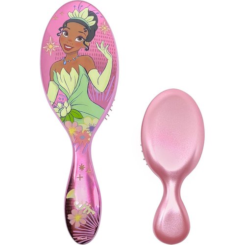 Wet Brush Princess Tiana Original Detangler Big & Small, 5 Ouchless Ponytailers hair ties - All Hair Types - Ultra-Soft - Comb For Kids Men, Women, Boys & Girls