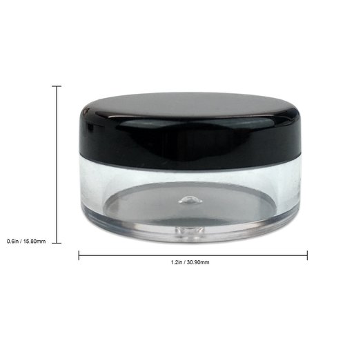 50 New Empty 5 Grams Acrylic Clear Round Jars - BPA Free Containers for Cosmetic, Lotion, Cream, Makeup, Bead, Eye shadow, Rhinestone, Samples, Pot, Small Accessories 5g/5ml (BLACK LID)