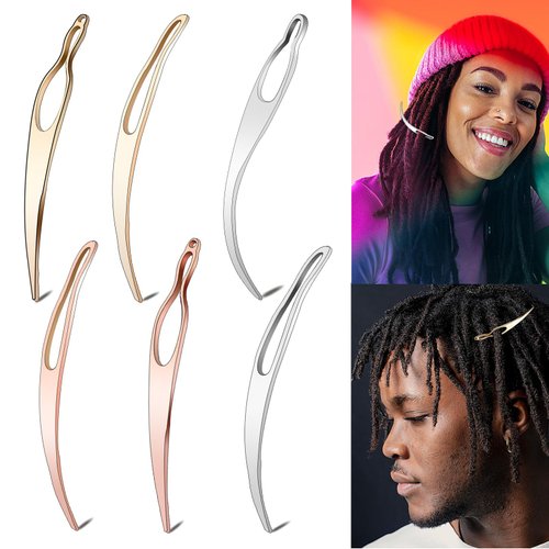 SHEHARUHI 6 PCS Sisterlock Retighten Tool, Crochet Needle for Dreadlocks Dreadlock Tool for Hair Interlocking Tool for Locs Hair Extensions Tool(Gold, Silver, Rose Gold)