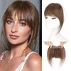 QGZ Clip in Bangs Hair Clip 100% Real Human Hair Clip on Bangs for Women 3 Secure Clip in Hair Extension Natural Full Coverage Thick French Fake Bangs (Light Brown)