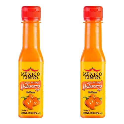MEXICO LINDO Red Habanero Hot Sauce, Real Red Habanero Chili Pepper, 78,200 Scoville Level, Enjoy with Mexican Food, Seafood & Pasta, 5 Fl Oz Bottles (Pack of 2)