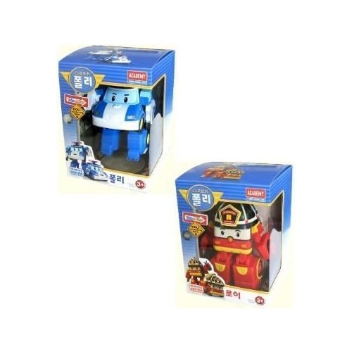 Robocar Poli 2 Pack Poli + Roy Transforming Robot Toys, 4" Transformable Action Figure Car Toy, Rescue Team Emergency Vehicle Playset, Holiday Birthday Rescue Car Toys Gift for Boys Girls Age 1-5