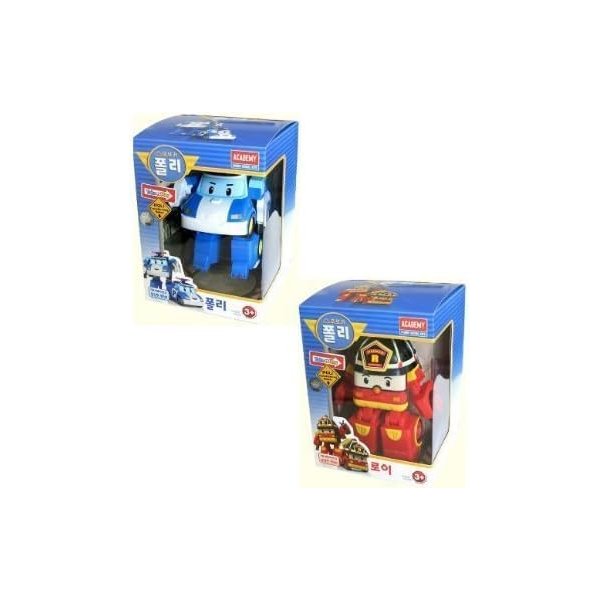 Robocar Poli 2 Pack Poli + Roy Transforming Robot Toys, 4" Transformable Action Figure Car Toy, Rescue Team Emergency Vehicle Playset, Holiday Birthday Rescue Car Toys Gift for Boys Girls Age 1-5