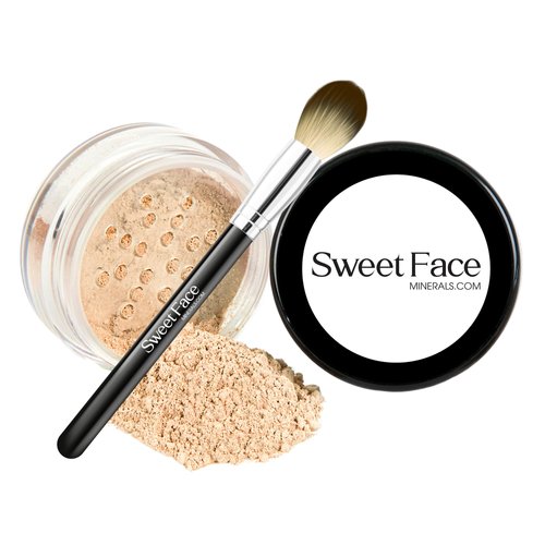 LIGHT CONCEALER with Blending Brush Mineral Makeup Matte Loose Corrector Powder Bare Skin Cover Up Hide Blemishes Redness Under Eyes Dark Circles Scars Baked On Full Coverage SPF 20