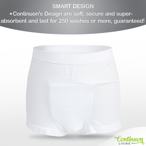 Continuon Living Incontinence Underwear Mens Short Boxer with Super-Absorbent pad S