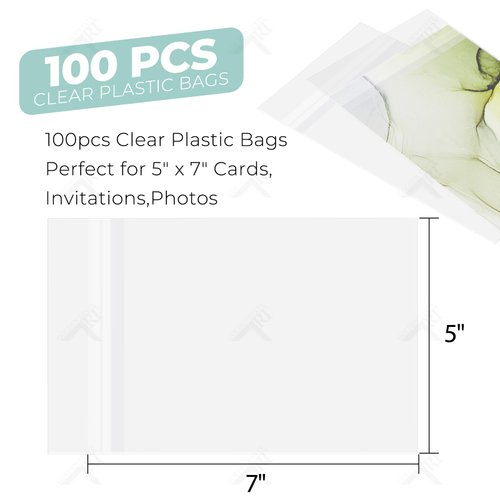 Golden State Art, Pack of 100, Resealable Adhesive Clear Bags with Flap - Fit for 5x7 Mat Matting and Art Prints - Bag Size: 5 1/4 x 7 1/8 in