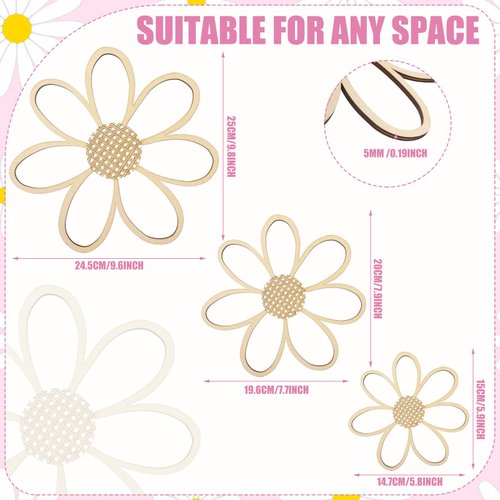 Thyle 6 Pcs Daisy Wall Decor Wooden Daisy Wall Art Flowers Wall Signs Hanging Plaque for Home Nursery Bedroom Farmhouse Bathroom Decorations Housewarming Gifts(Wood Color)