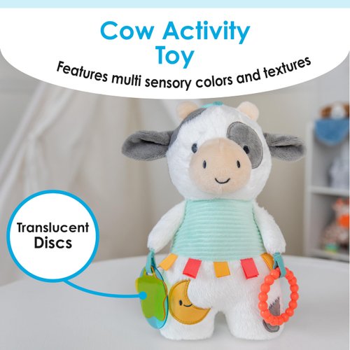 KIDS PREFERRED Carter's Cow On-The-Go Activity Toy, Clip On Plush Baby Teether Toy for Infants & Newborns with Crinkle Feet & Jingle Sounds