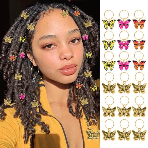Formery Colorful Butterfly Braid accessories Gold Butterflies Loc Jewelry African Dreadlock Hair Clips for Black Women and Girls (19PCS)