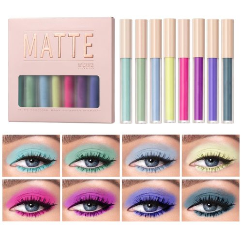Ofanyia 8 Colors Matte Liquid Eyeshadow Set, Neutral Naked Creamy Eyeshadow, High-pigmented Long-lasting Quick Drying Smooth Eye Shadow for Eye Makeup (Set C)