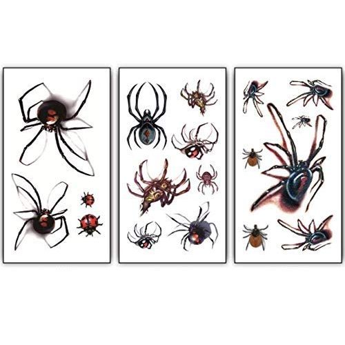 DNHCLL 15 Sheets Spider Temporary Tattoo Paster, 3D Temporary Waterproof Tattoo Sticker Body Art Decal Halloween Day Spider, Halloween Temporary Tattoos