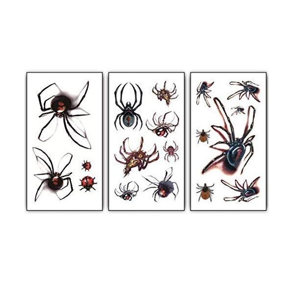 DNHCLL 15 Sheets Spider Temporary Tattoo Paster, 3D Temporary Waterproof Tattoo Sticker Body Art Decal Halloween Day Spider, Halloween Temporary Tattoos