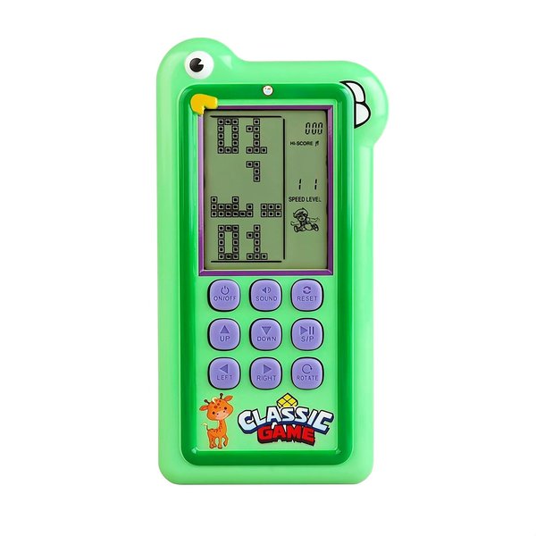 HLF Cartoon Block Game Console Big Screen 23/26 Bricck Game Dual Mode Silicone Buttons Dual Powered by Rechargeable Lithium Battery/AA Retro Handheld Portable Toy Children/Teens Gifts (Green)