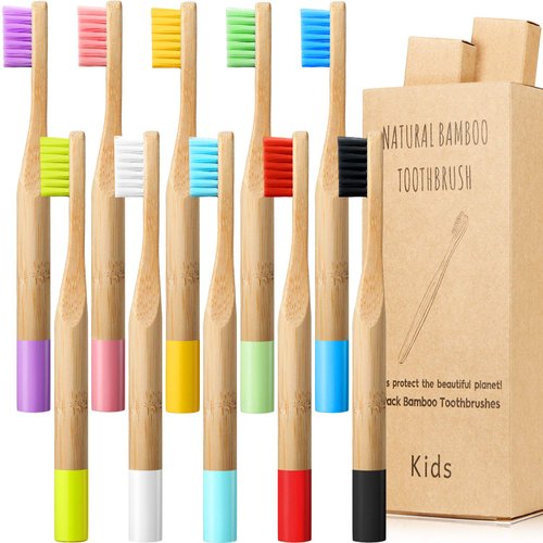 10 Pieces Kids Bamboo Toothbrush Natural Soft Bristle Toothbrush Wooden Toothbrushes Toddlers Adults Natural Wood Organic Toothbrush BPA-Free Color Travel(Kids)