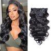 Feelgrace Wavy Clip ins Hair Extensions Human Hair, 18" Natural Black Body Wave Clip in Remy Human Hair Extensions for Women