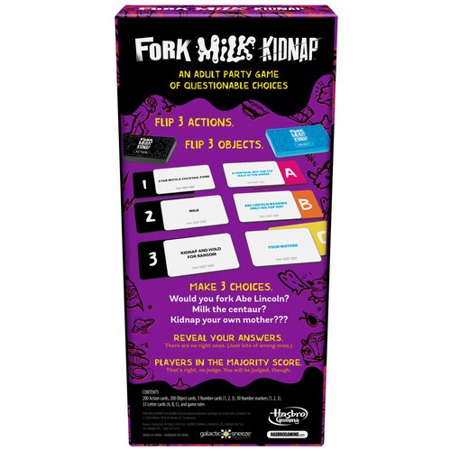 Hasbro Gaming Fork Milk Kidnap Game for Adults Only, an Adult Party Game of Questionable Choices, Ages 17+, for 3 to 10 Players, Hilarious NSFW Card Games