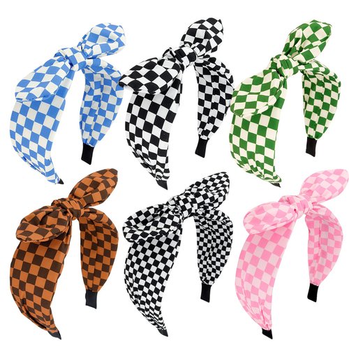 Jaciya Bow Headbands for Women Non Slip Fashion Knotted Headband with Bow Cute Top Knot Hair Bands Wide Headbands for Women Girls Buffalo Plaid Bunny Ears Headband Hair Accessories