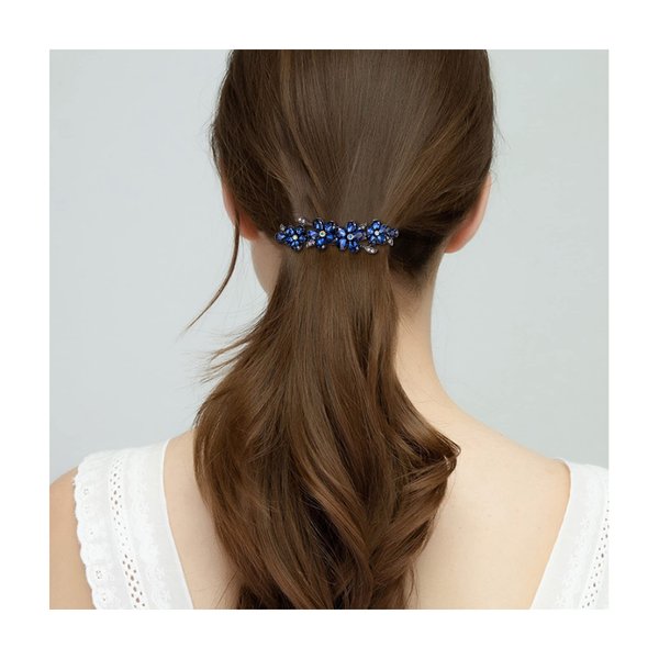 EVER FAITH Women's Austrian Crystal Hair Barrette Clip, Vintage Plum Blossom Flower Teardrop Hair Clasps Accessorie Sapphire Blue Black-Tone