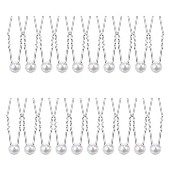 KDDOM 20 Pcs U Shape Pearl Hair Pins Wedding Bridal Flower Pins for Bridesmaids Women Girls, 0.4 inch(Silver)