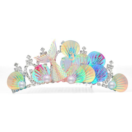 Mermaid Headband, Mermaid Headband Crystal Rhinestones Comb For Tiara Elegant Hair Accessories for Women Girls Birthday Wedding Party Costume Headpiece Decorations