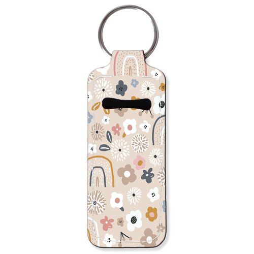 KLLRO RUO Chapstick Holder Keychain Fashion Lipstick Sleeve Lip Balm Portable Pocket Lip Gloss Tube Holder Clip-on Makeup Travel Accessories - Cute Rainbow Flowers