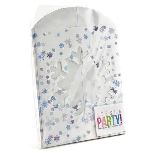 Snowflake Birthday Party Favor Bags with Clear Window 9" x 6" (10 Count)