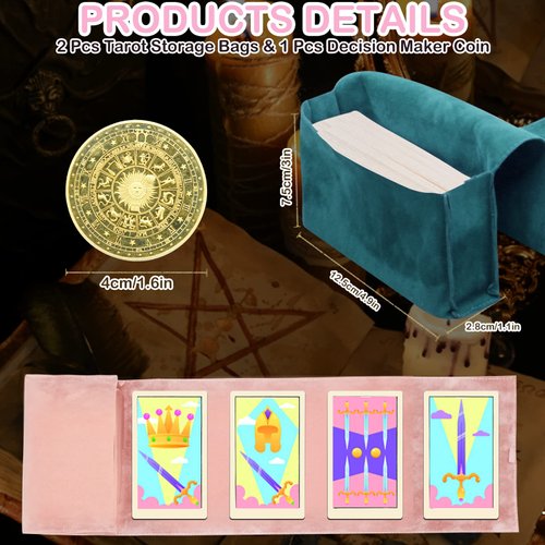 3 Pcs Tarot Card Holder Bag Kit Contains Velvet Tarot Card Storage Box Case and Decision Maker Coin, Tarot Accessories, Tarot Cloth Pouches Card Holders for Playing Cards and Tarot Cards Oracle Deck