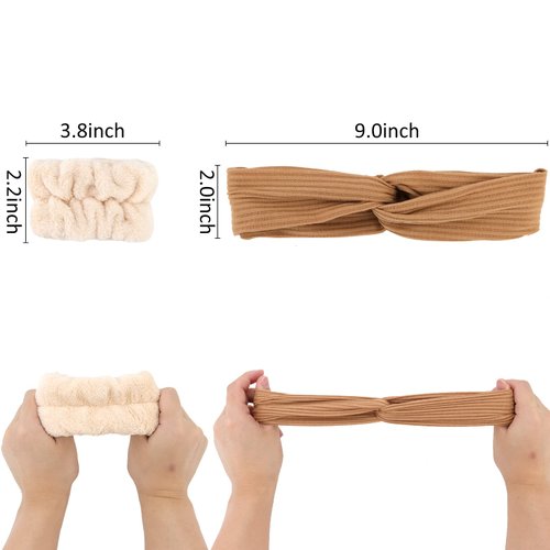 YISSION 9Pcs Face Wash Headbands and Wristbands Set Spa Twist Headband Makeup Knotted Hairband Skincare Headbands with Wristbands for Women Girls Washing Face(Beige Brown Black)