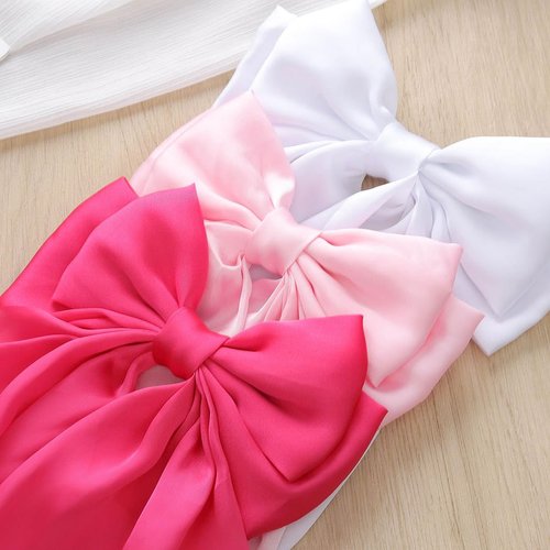 Jewemia Big Bow Hair Clips Wide Bows Hair Ribbons Cute Hair Accessories Satin Clips Barrettes Birthday Gifts for Women and Girls 3 pcs (Pink,White,Hot Pink)