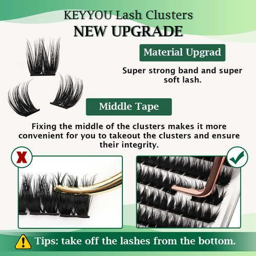 Lash Clusters 96pcs Individual Lashes D Curl 10mm Cluster Lashes KEYYOU Volume Wispy Lash Extension Soft&Comfortable Easy DIY at Home(Y10,D-10mm)