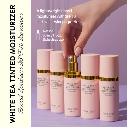 Winky Lux White Tea Tinted Moisturizer SPF 30 Sunscreen for Face with SPF, Makeup Face Moisturizer with Vitamin E, Light