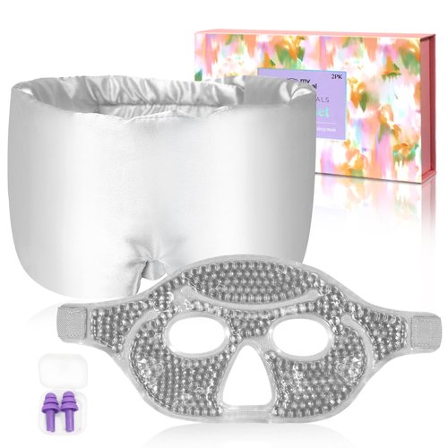 my novel things Sleeping Mask for Man Woman Girls and Cold Eye Mask for Dark Circles and Puffiness 2Pcs, Cooling Eye Ice Face Mask with Silk Satin Eye Cover Full Coverage Blindfold Silver Grey