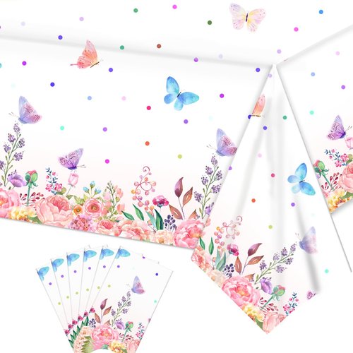 6Pcs Butterfly Tablecloth Butterfly Party Decorations for Birthday Party Decorations - Rectangular Plastic Fairy Party Table Cover for Girls Baby Shower Butterfly Themed Party Supplies, 108 x 54 Inch
