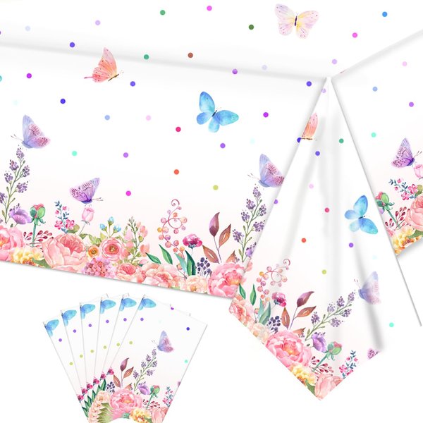 6Pcs Butterfly Tablecloth Butterfly Party Decorations for Birthday Party Decorations - Rectangular Plastic Fairy Party Table Cover for Girls Baby Shower Butterfly Themed Party Supplies, 108 x 54 Inch
