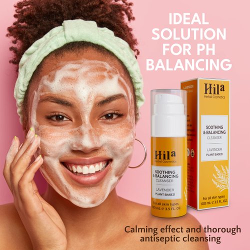 Hila Herbal Cosmetics Lavender Balancing & Soothing Facial Soap Facial Cleanser - Non Drying & Moisture Balance - Deep Cleansing Face Wash - Acne Prone Makeup Remover - 100ml