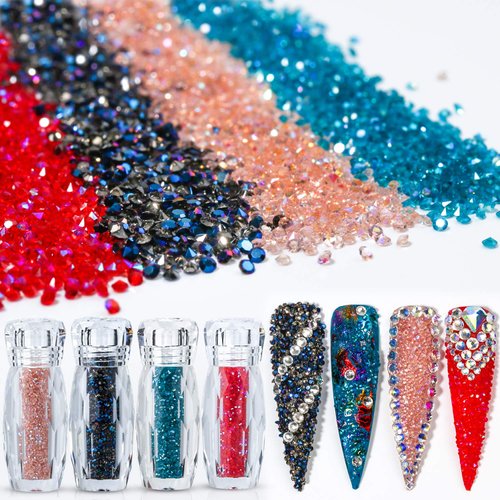 4 Iridescent AB Colors 5g×4 Ultra Tiny Mini 1.2mm Diamond DIY Glass Rhinestones Crystals Long Lasting Shine Like Swarovski for Nail Art Phone DIY Crafts& Nail Beauty Makeup