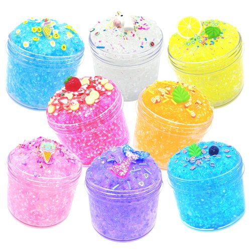 8Pack Glimmer Slime Crunchy Slime Kit with Shiny Glitter Slime, Non-Sticky Soft Slime, Girls and Boys Party Favors and Birthday Gift