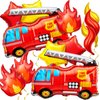 Glimin 18 Pcs Fire Truck Balloons Set 4 Aluminum Foil Flame Balloon, 2 Fire Truck Firefighter Balloon, 6 Fire Balloons, 6 Star Balloons for Rescue Themed Decoration Firefighter Birthday Party Supplies