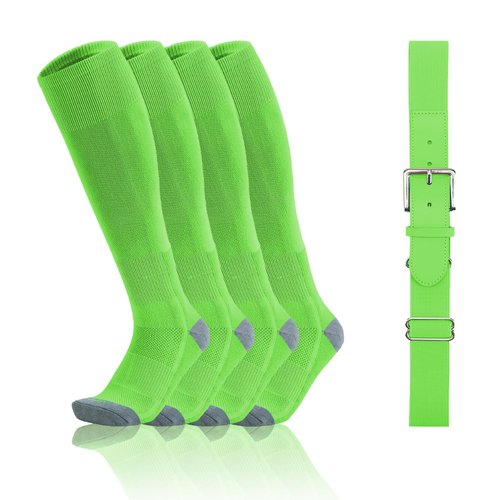 QBK Toddler Baseball Socks And Belt Youth Softball Tee Ball Combo Set for Boy Girl (2 Pairs of Socks & 1 Belt) neon green 5-7T