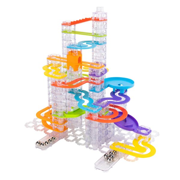 Fat Brain Toys Trestle Tracks Deluxe Marble Run Set, 124-Piece Modular Marble Track, Toys for Kids, Marble Set, Girl and Boy Toys, Fun Toys for Ages 8-13+