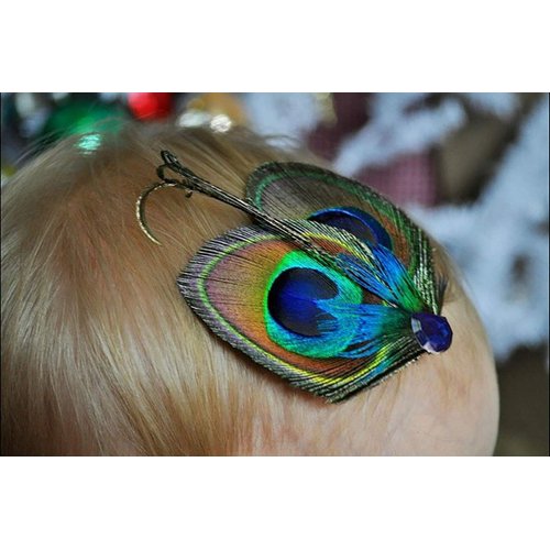 Women Bohemian Peacock Feather Hair Clip Hair Pin Elegant Fascinator Wedding Dance Party Headdress Headwear Hair Accessory Sequined Showgirl Headpiece (Style 4)