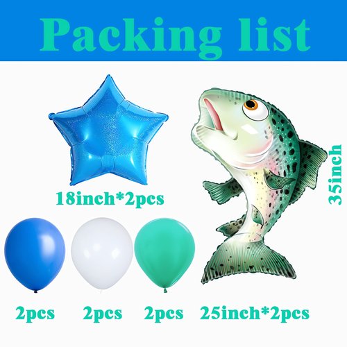 Rainbow Trout Balloon Salmon Balloon Fisherman Fishing Party Supplies Tournament Fishing Decorations for Father's Day birthday fishing enthusiasts' party retirement celebration farewell party 10pcs