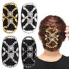 JINBUYAO 4pcs Magic Hair Side Combs for Women Stretch Double Clips Thick Hair Clip Combs Popular Hairstyles Deft Bun Maker Hair Accessories(Rhinestone Flower)