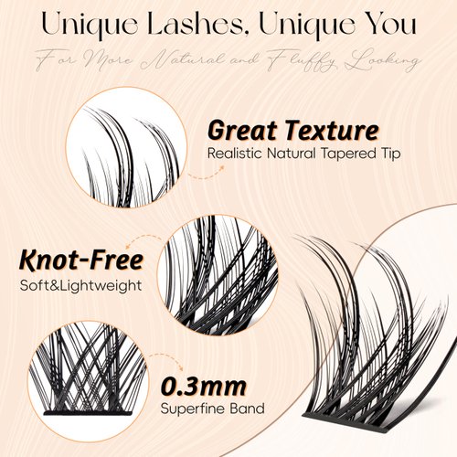 Lash Clusters DIY Lash Extensions, C Curl Individual Lashes Clusters Lashes Wispy Lash Extensions Natural Look Eyelash Clusters Mix 8-16mm(CHIC-0.07C-8-16mm)
